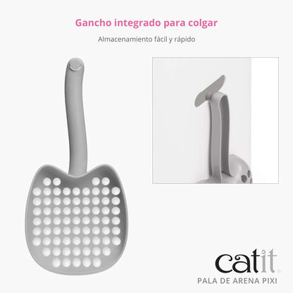 Pala para arenero de gato Catit PIXI con gancho integrado para colgar.