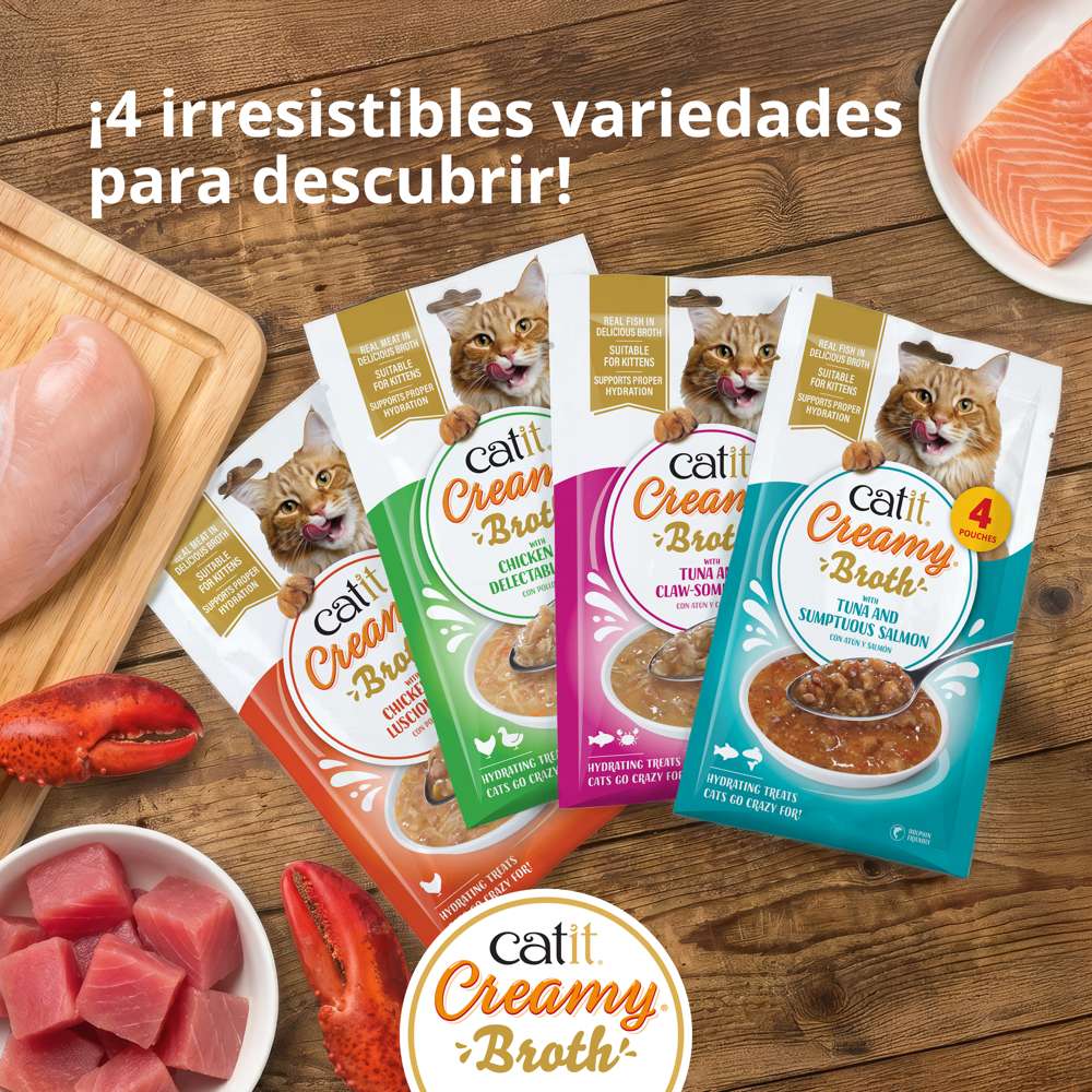 Paquete de Catit Creamy Broth Pollo e Hígado con 4 sobres de 40 g incluido en el pack de prueba