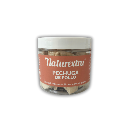 Pechuga de pollo liofilizada Naturextra como snack natural para perros y gatos