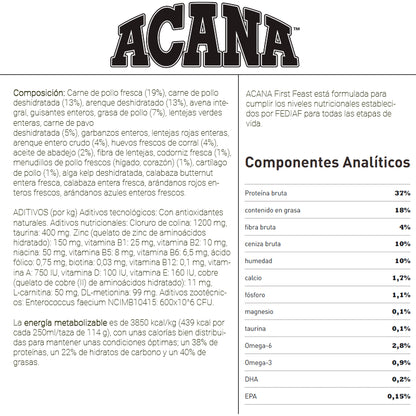 Pienso Acana First Feast para gatitos con pollo arenque avena sin cereales