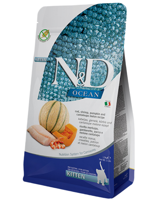 Pienso FARMINA N&D Ocean Kitten con bacalao, gambas y calabaza grain free