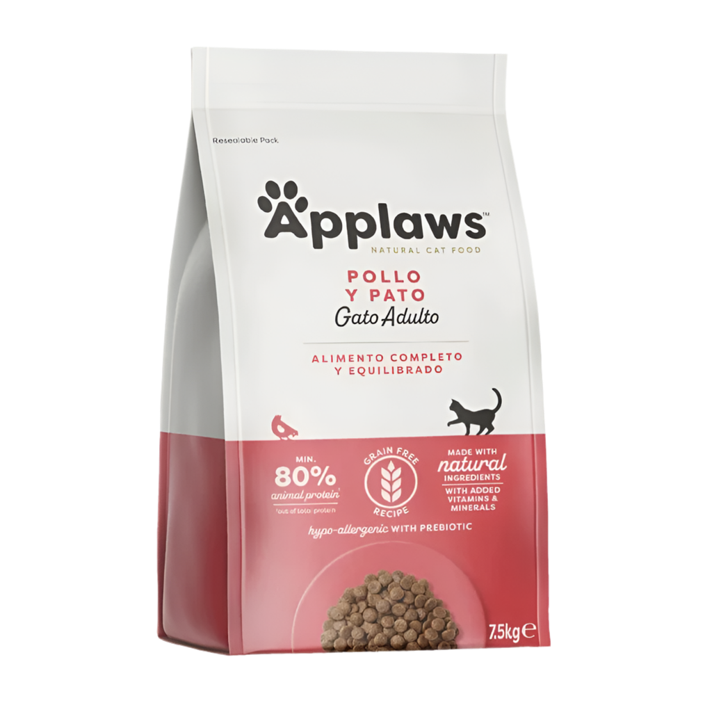 Pienso natural Applaws pollo con pato para gatos adultos, hipoalergénico y sin cereales