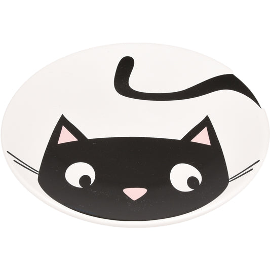 Plato de cerámica blanco Flamingo Guus con diseño de gato negro para comida felina