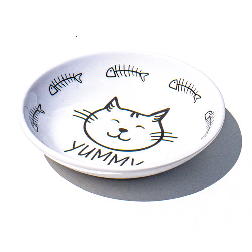 Plato de melamina con diseño divetido y adorable, ideal para gatos y perros pequeños.