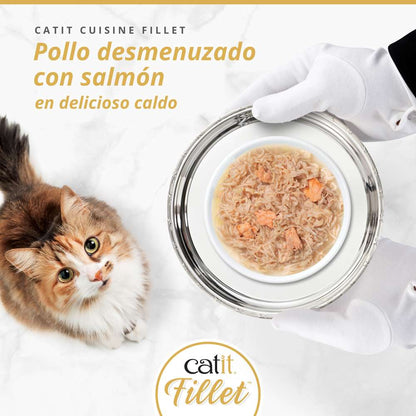 Pollo desmenuzado con salmón para gatos alimento completo Catit Fillet