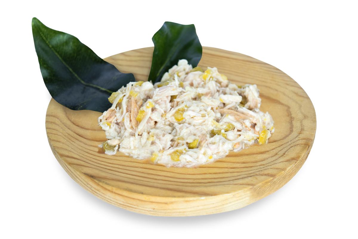 Textura deshilachada de Natural Greatness Pollo con Salmón y Espárragos Verdes