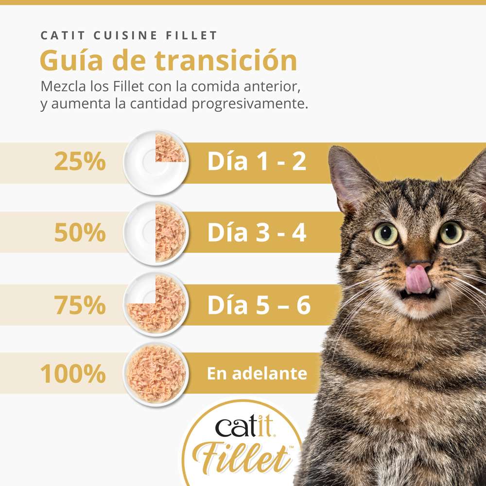 Presentación de Catit Cuisine Fillet con diferentes sabores para gatos exigentes