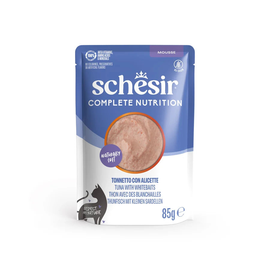 Schesir mousse de atún con anchovetas 85 g para gatos