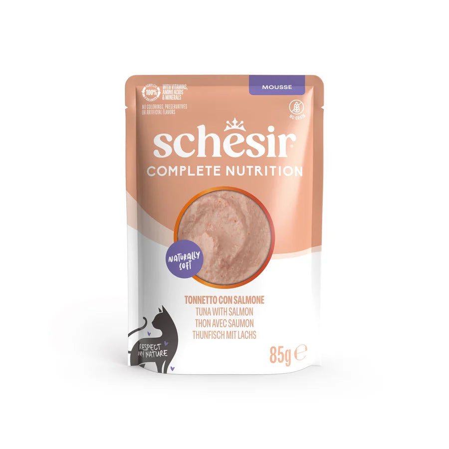 Schesir mousse de atún con salmón 85 g para gatos