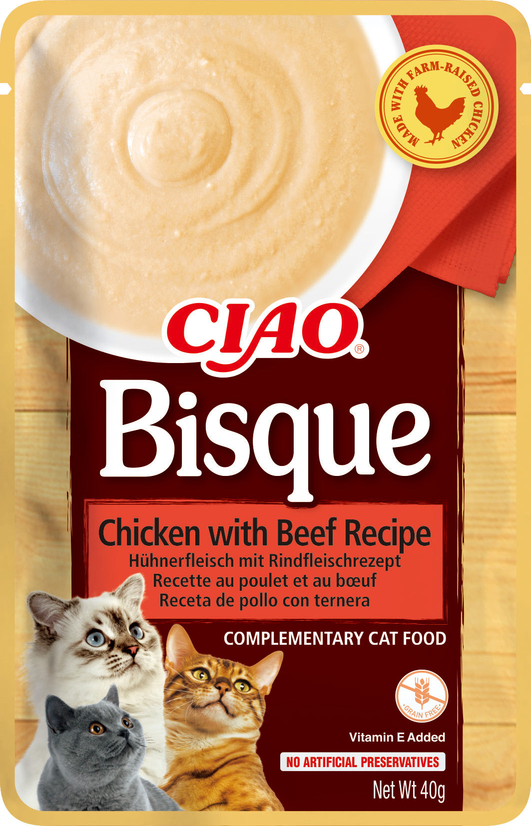 Snack cremoso Inaba Bisque de pollo y ternera para gatos
