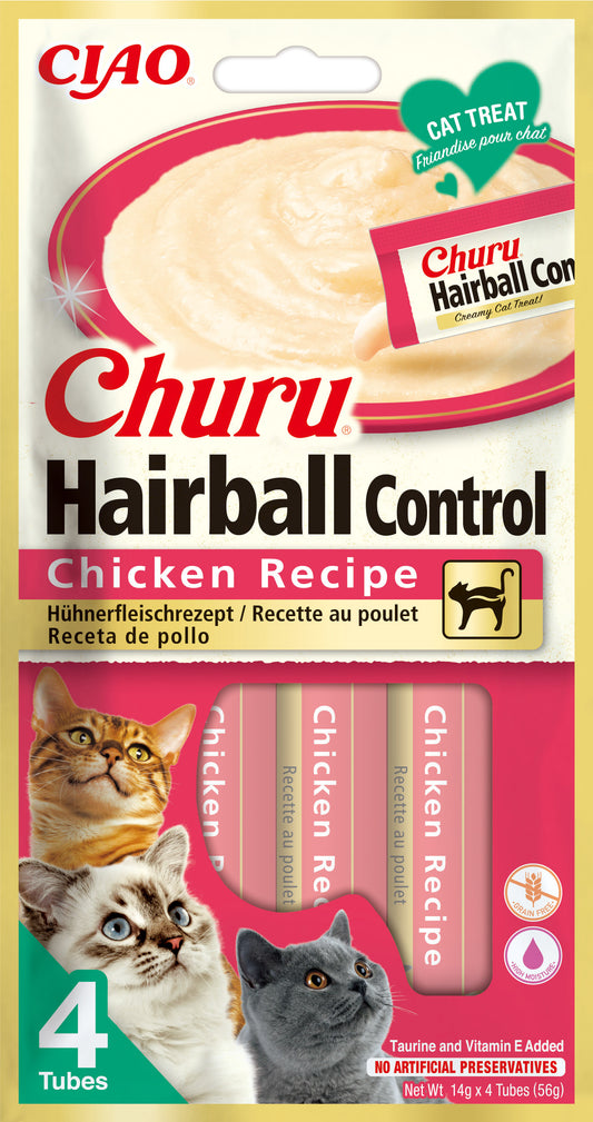 Snack cremoso Inaba Churu Hairball de pollo para gatos