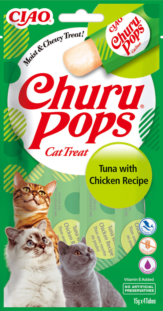Snack cremoso Inaba Churu Pop de atún y pollo para gatos