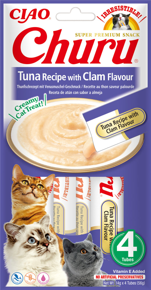 Snack cremoso Inaba Churu de atún con almejas para gatos