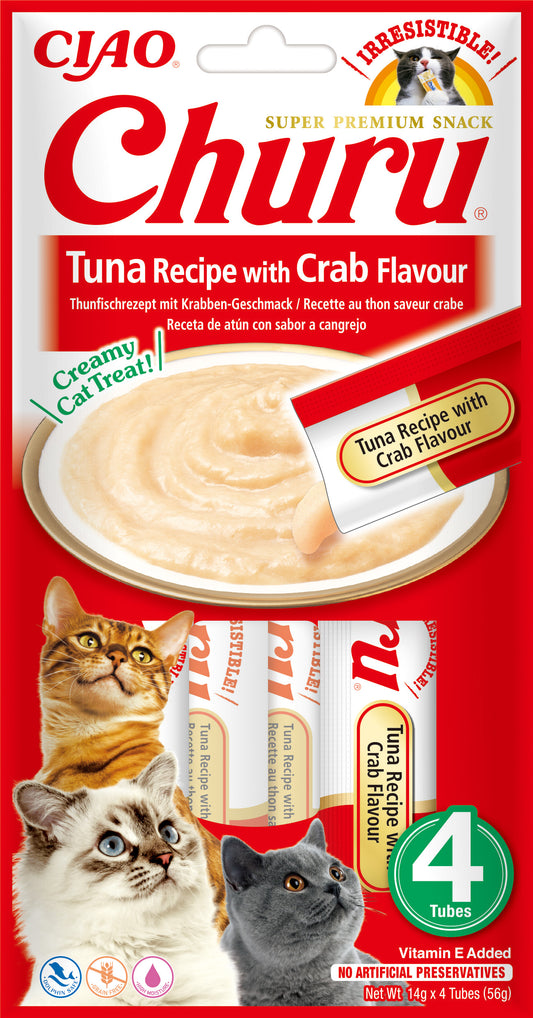 Snack cremoso Inaba Churu de atún con cangrejo para gatos