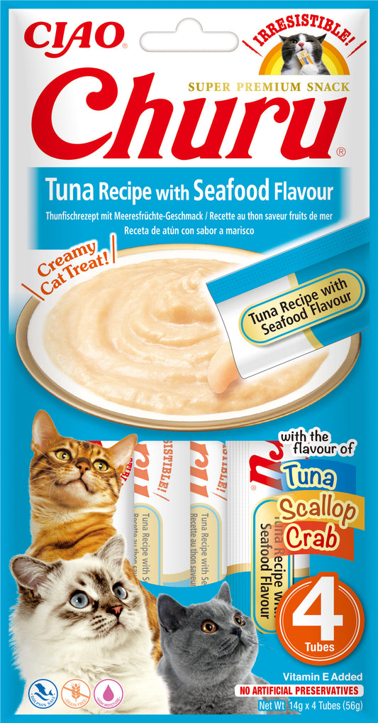 Snack cremoso Inaba Churu de atún con marisco para gatos
