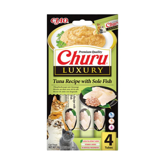 Snack gourmet Inaba Churu Luxury de atún con lenguado para gatos