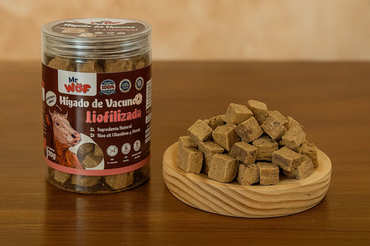 Snack hígado de vacuno liofilizado MR WOF para perros y gatos