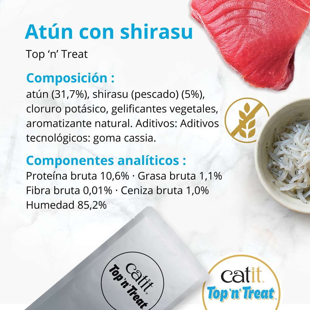 Snack húmedo Catit Top N Treat Atún con Shirasu para gatos