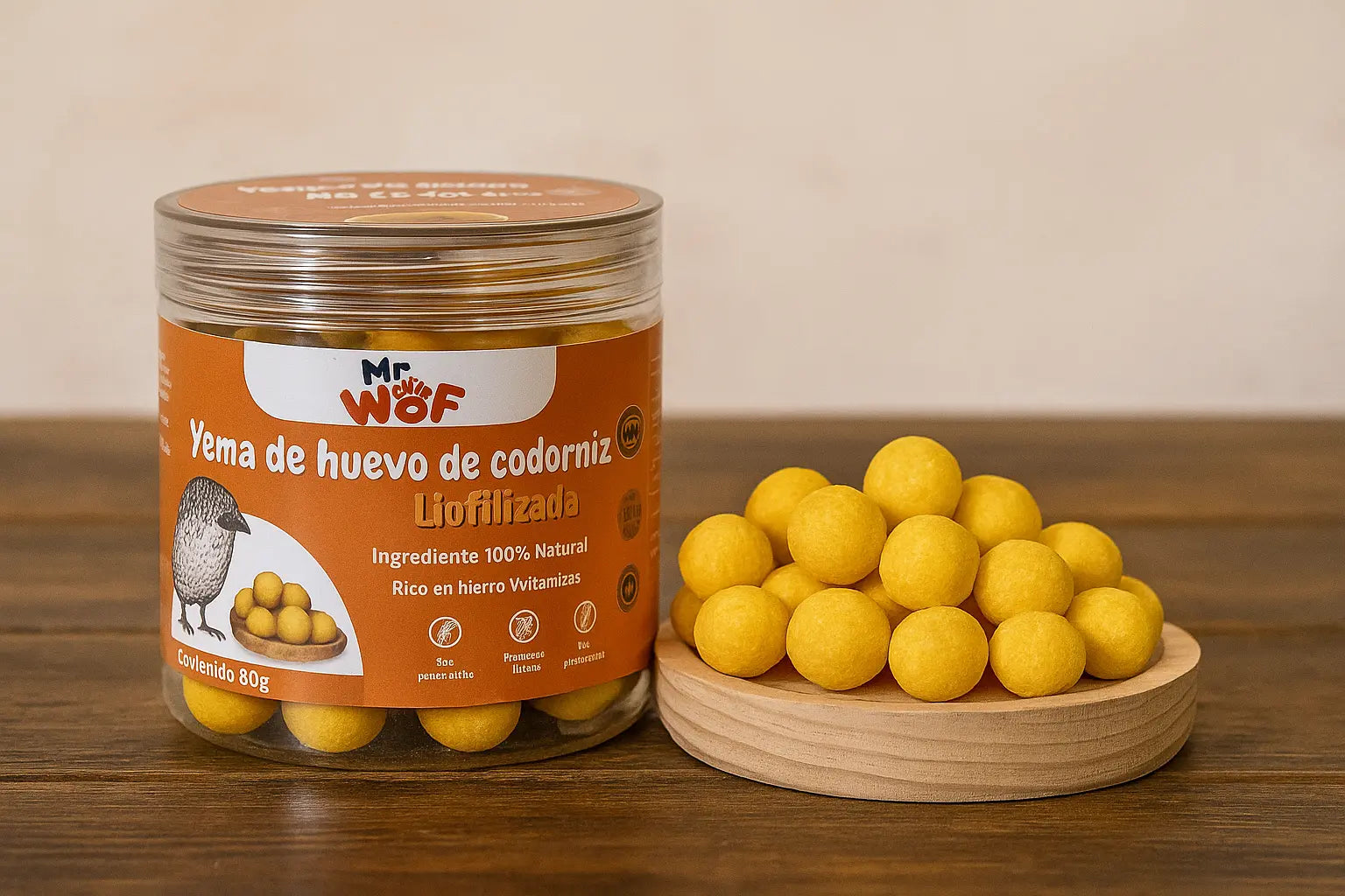 Snack yema de huevo de codorniz liofilizada MR WOF