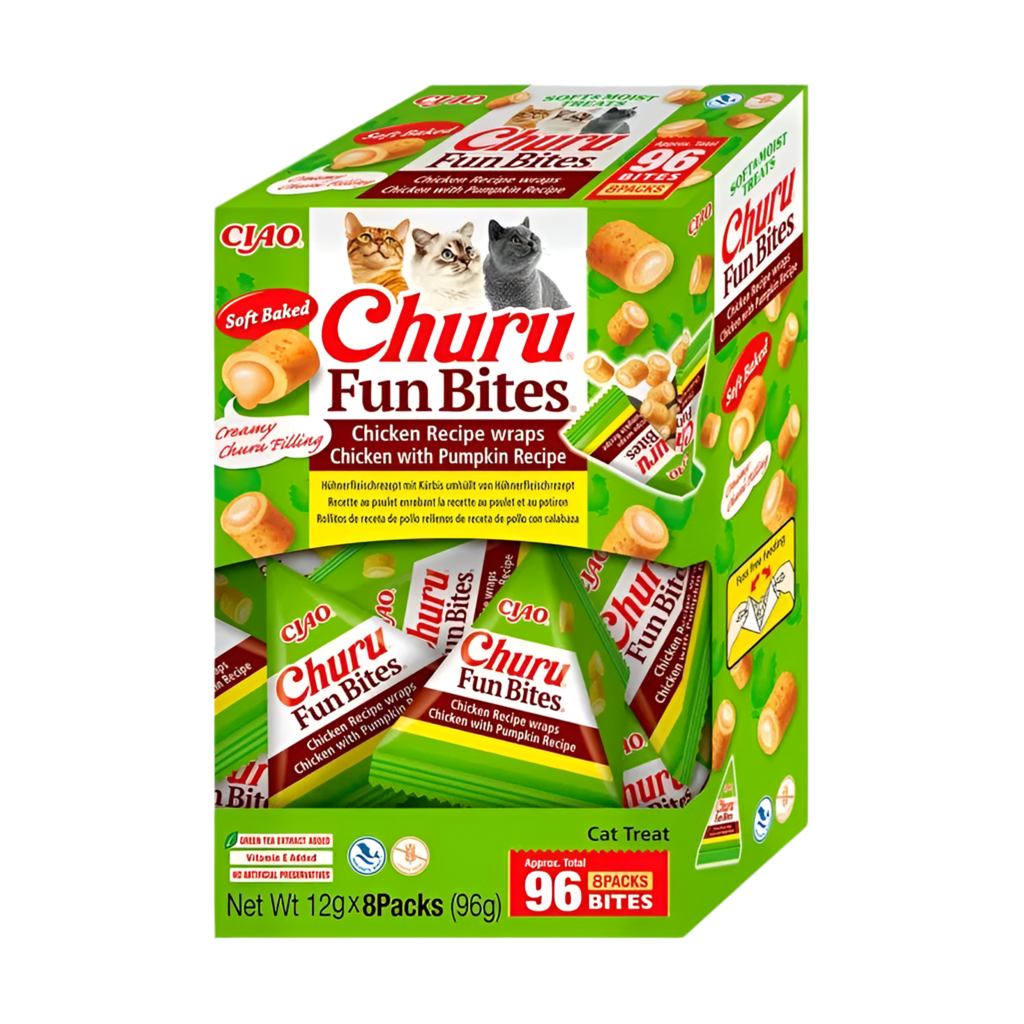 Snacks Inaba Churu Fun Bites de pollo con calabaza para gatos