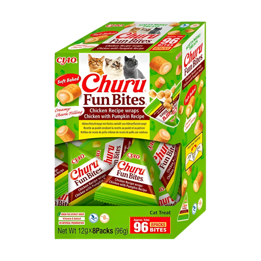 Snacks Inaba Churu Fun Bites de pollo con calabaza para gatos