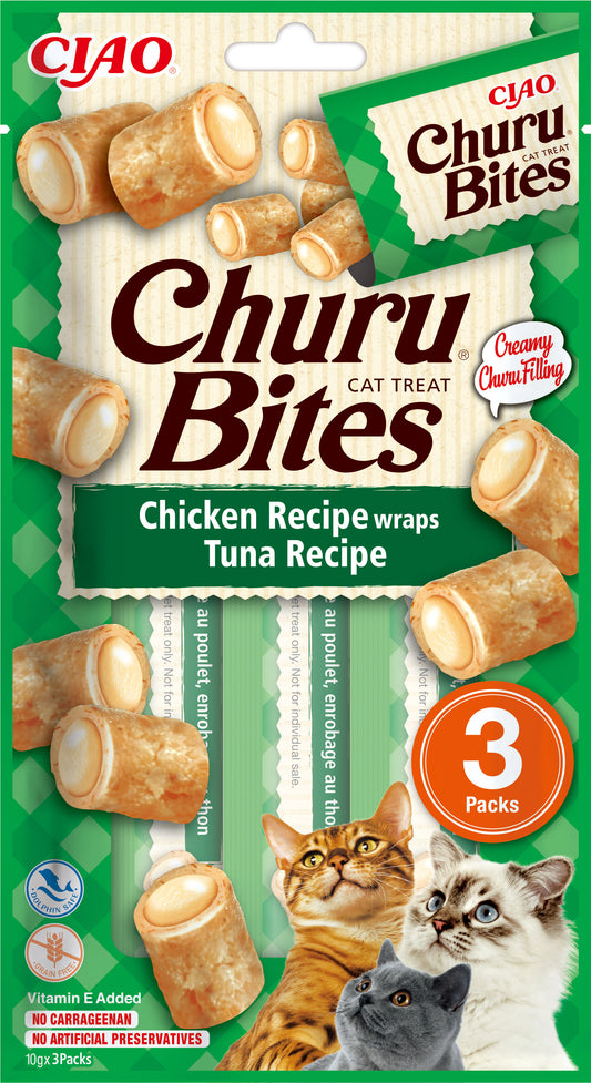 Snacks blanditos Inaba Churu Bites de pollo con atún para gatos