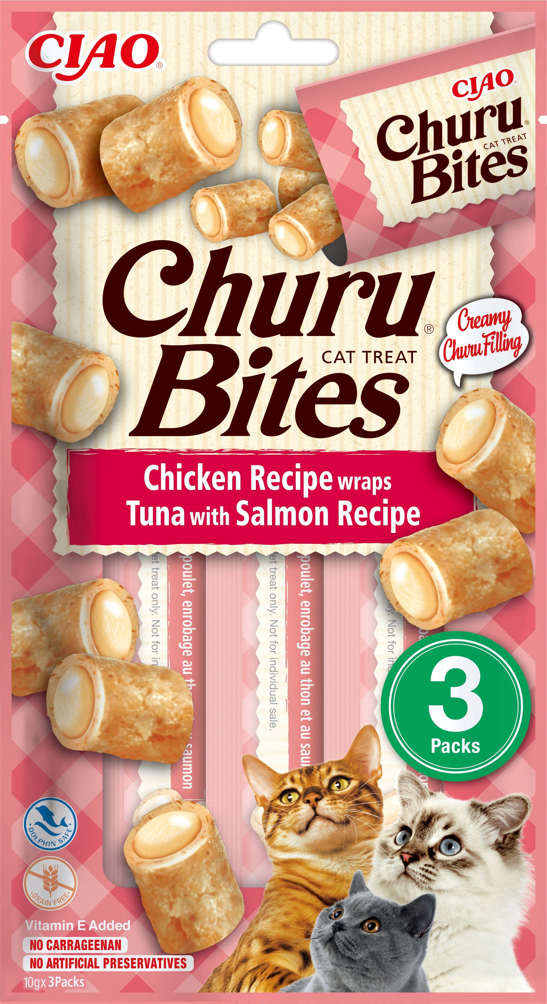 Snacks blanditos Inaba Churu Bites de pollo con salmón para gatos
