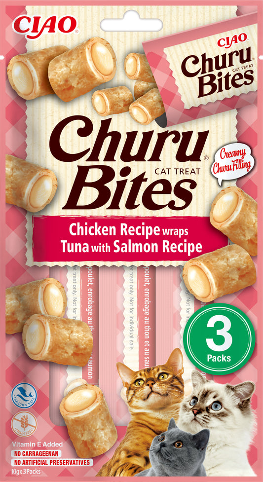 Snacks blanditos Inaba Churu Bites de pollo con salmón para gatos
