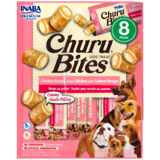 Snacks blanditos Inaba Churu Bites de pollo con salmón para perros