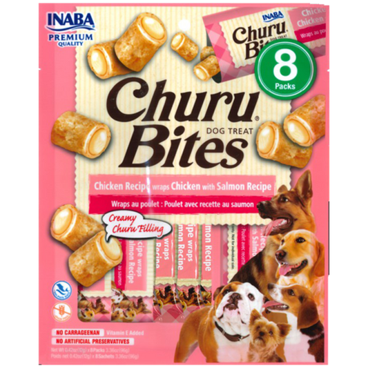 Snacks blanditos Inaba Churu Bites de pollo con salmón para perros