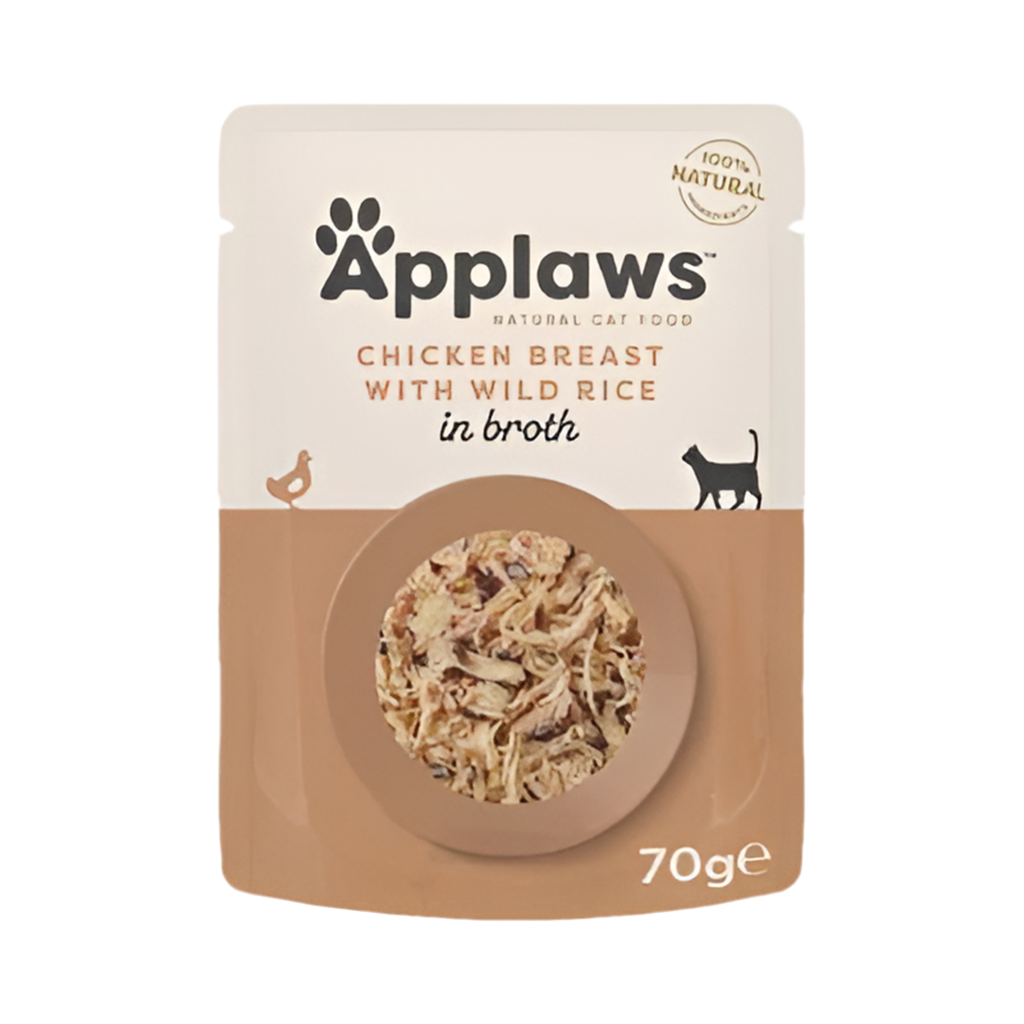 Sobre de 70 g de alimento húmedo natural para gatos con pollo y arroz salvaje