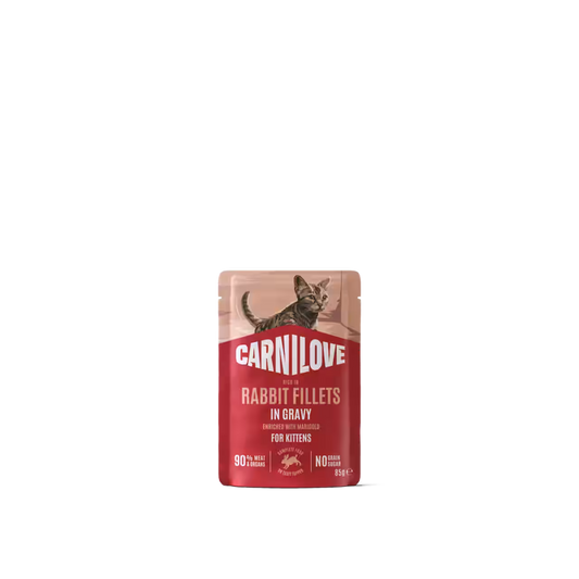 Sobre de comida húmeda para gatitos con conejo y caléndula