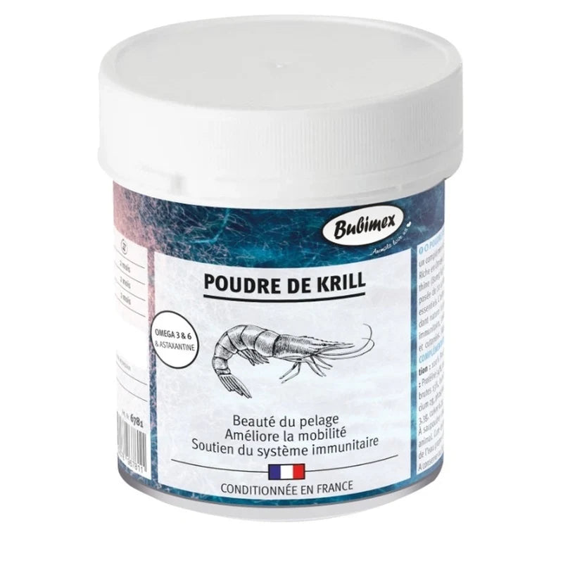 Suplemento natural de krill rico en Omega 3 para mascotas.