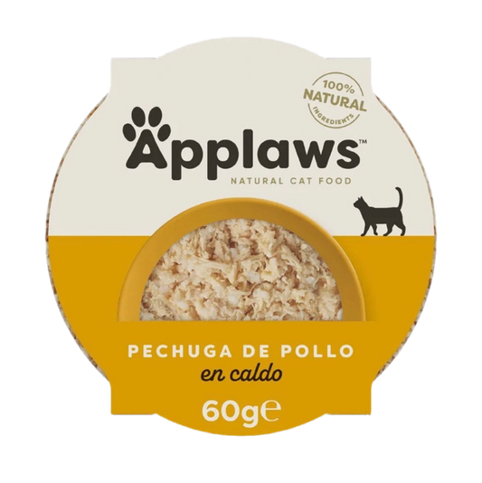 Tarrina Applaws Pollo y Arroz para gatos en formato 60g – alimento complementario natural.