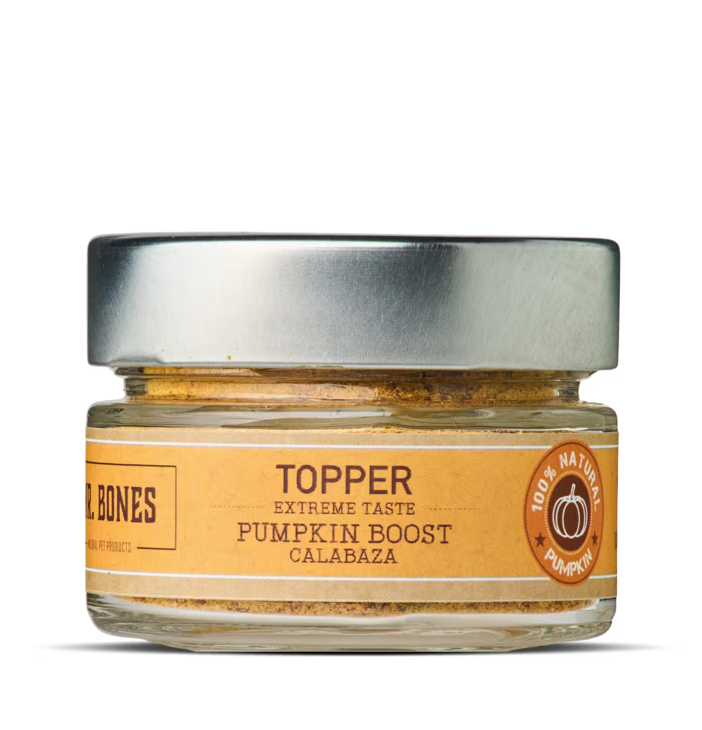 Topper de calabaza natural para perros y gatos en tarro de vidrio con cucharita