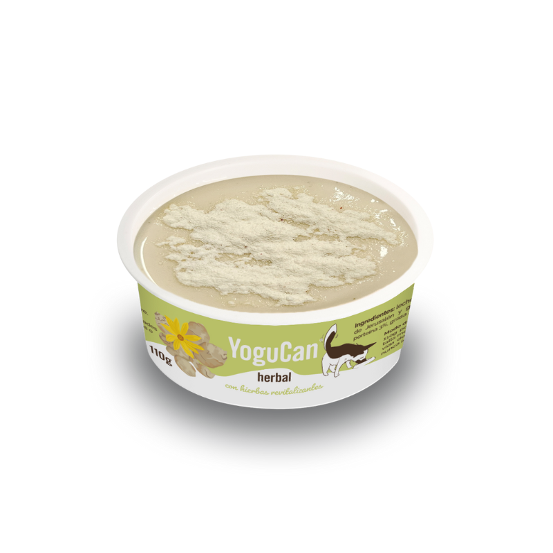 Yogucan Herbal con topping liofilizado de manzana