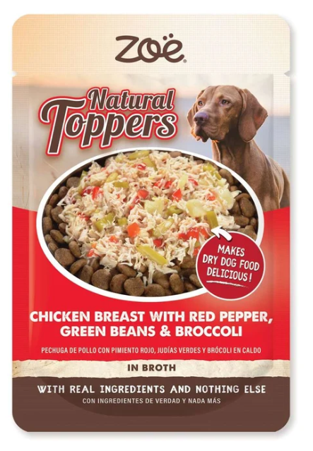 Zoë Natural Toppers pollo con pimiento rojo 85g para perros