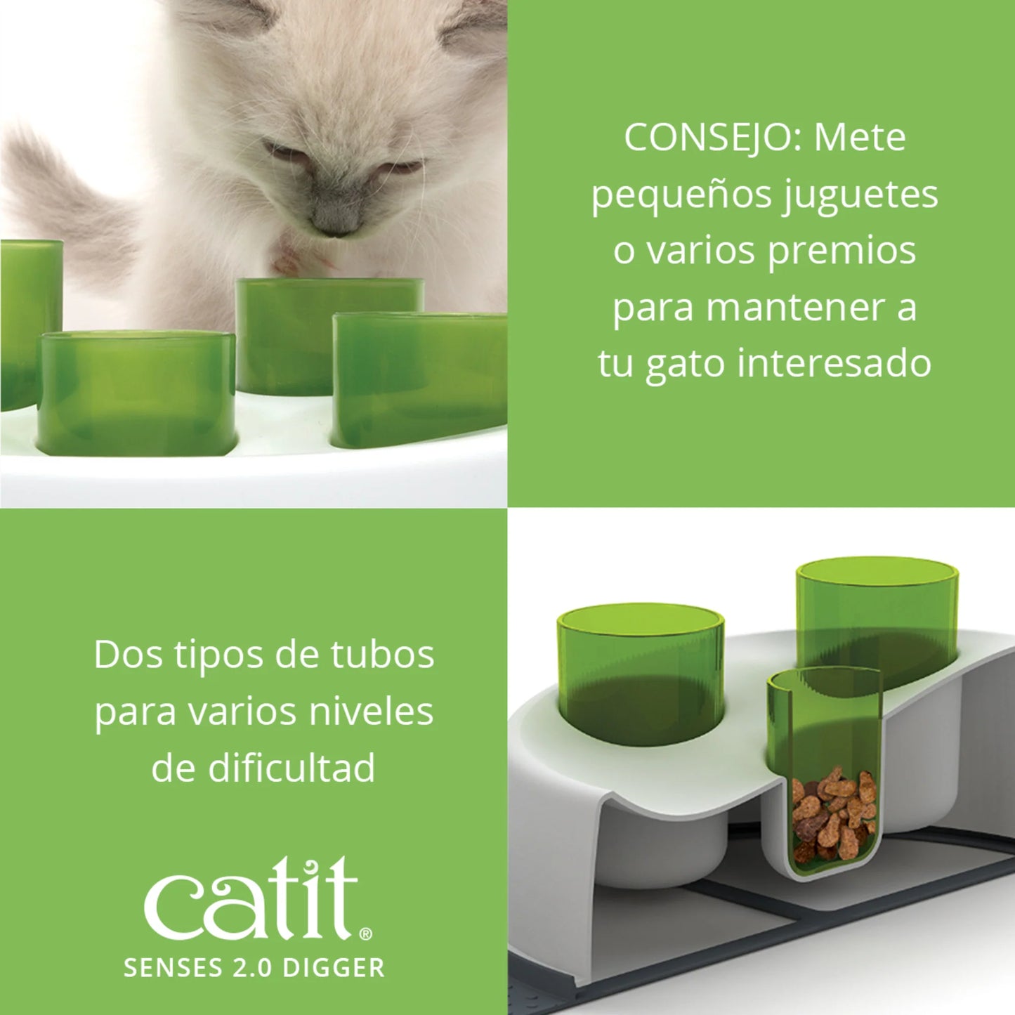 comedero para gatos que estimula el uso de patas