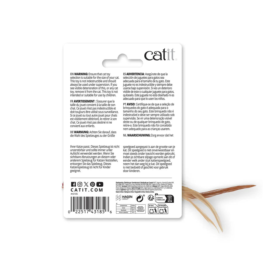 juguete gato natural con plumas detalle