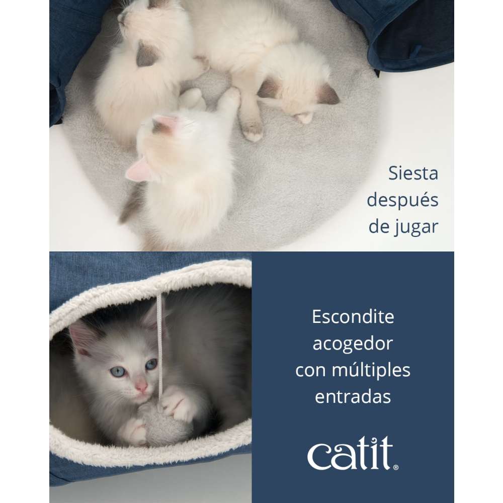 juguete para gatos con tunel y cojin acolchado