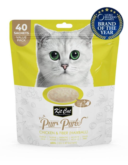 KIT CAT | PurrPuree Value Pack Pollo y Fibra 40x15g - Control Bolas de Pelo