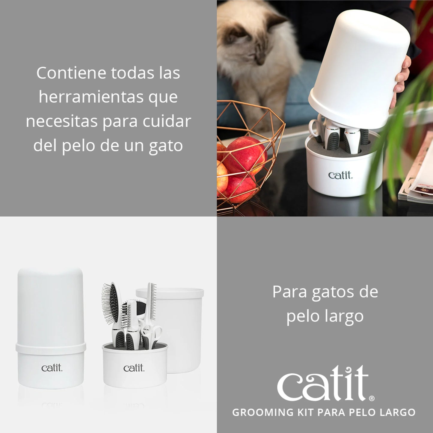 kit de cepillado para gatos de pelo largo