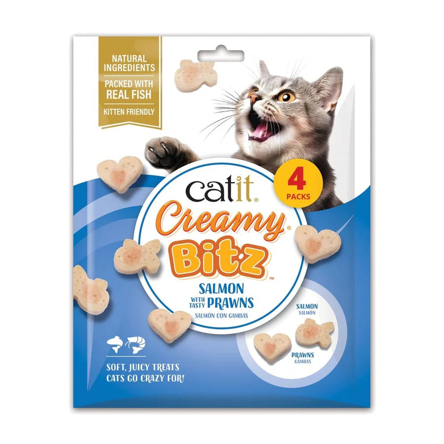 Catit Creamy Bitz Salmón con Gambas para gatos snack blando con relleno cremoso de gamba