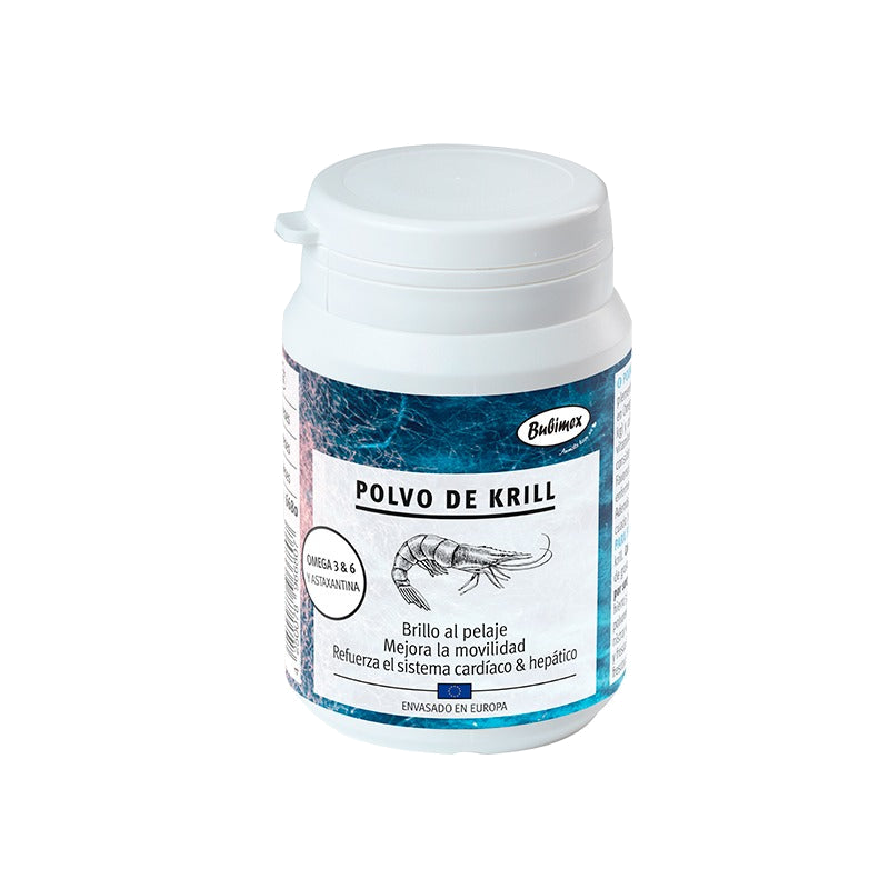 Polvo de Krill Bubimex para perros y gatos.