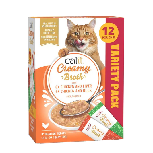 Caja Catit Creamy Broth Multipack de Pollo con indicación de 12 sobres