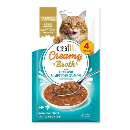 Paquete Catit Creamy Broth Atún y Salmón con cuatro sobres