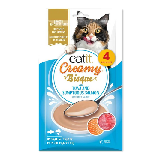 Paquete Catit Creamy Bisque Atún y Salmón con cuatro sobres