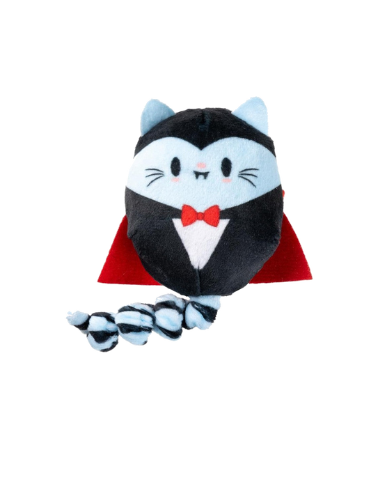 FuzzYard Fangelica, gato vampiro de peluche con capa roja y cola de tela