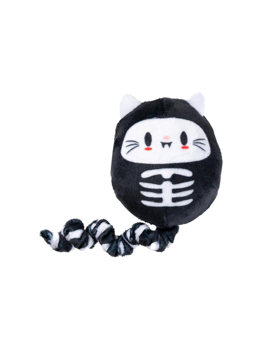 FuzzYard Marrowlyn, gato esqueleto de peluche negro y blanco con cola de tela