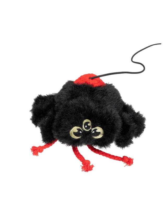 Araña de peluche FuzzYard Webastian Junior, negra con detalles y patas rojas